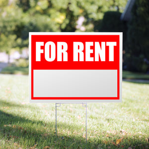 Picture of a " for rent" Yard Sign, printed corrugated plastic