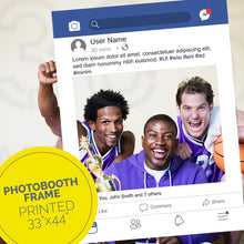 Load image into Gallery viewer, Three members of a basketball team hold a facebook post party frame. 