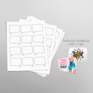Sheets of paper with Die-Cut Thought Bubbles Stickers 