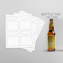Load image into Gallery viewer, Picture of Sheets of paper with Die-Cut Rectangles and Arc Sticker pack for bottles