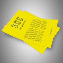 Load image into Gallery viewer, Two yellow printed flyers stacked up. 