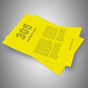 Two yellow printed flyers stacked up. 